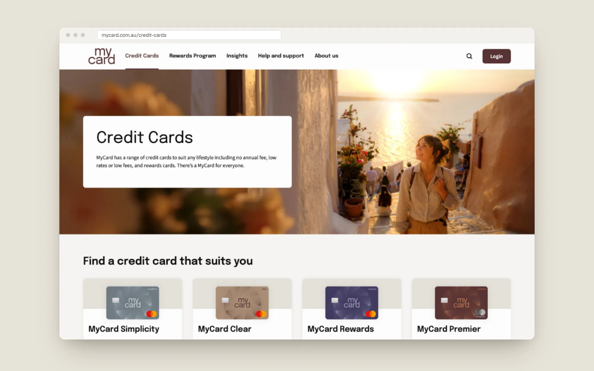 The MyCard credit cards page in a desktop browser.