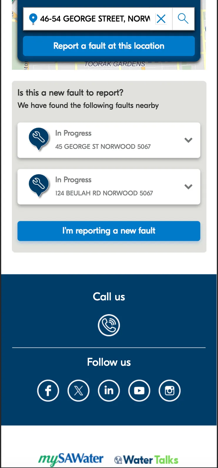 Checking for existing faults nearby before reporting a new one.
