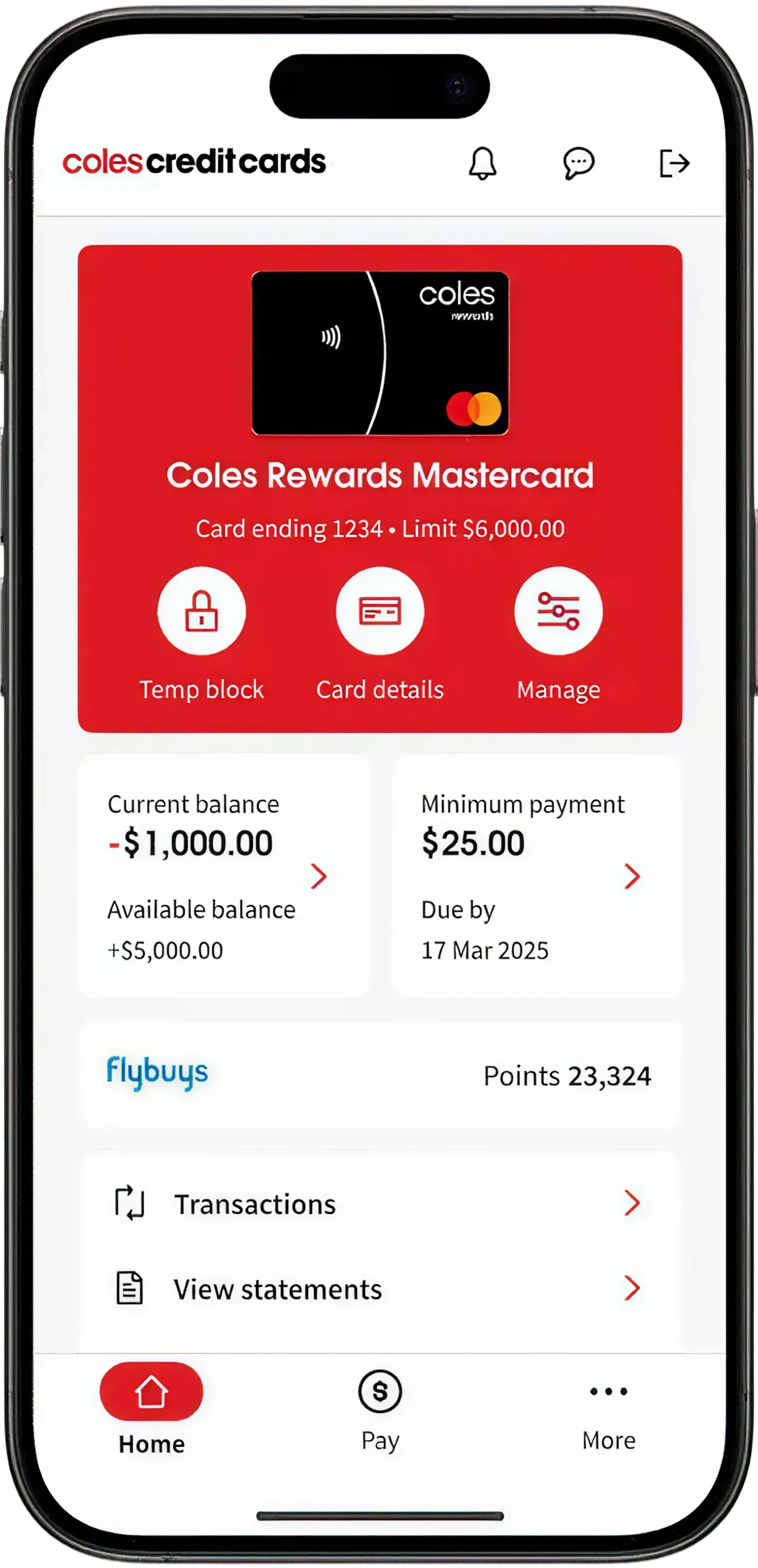 The home screen themed for Coles.