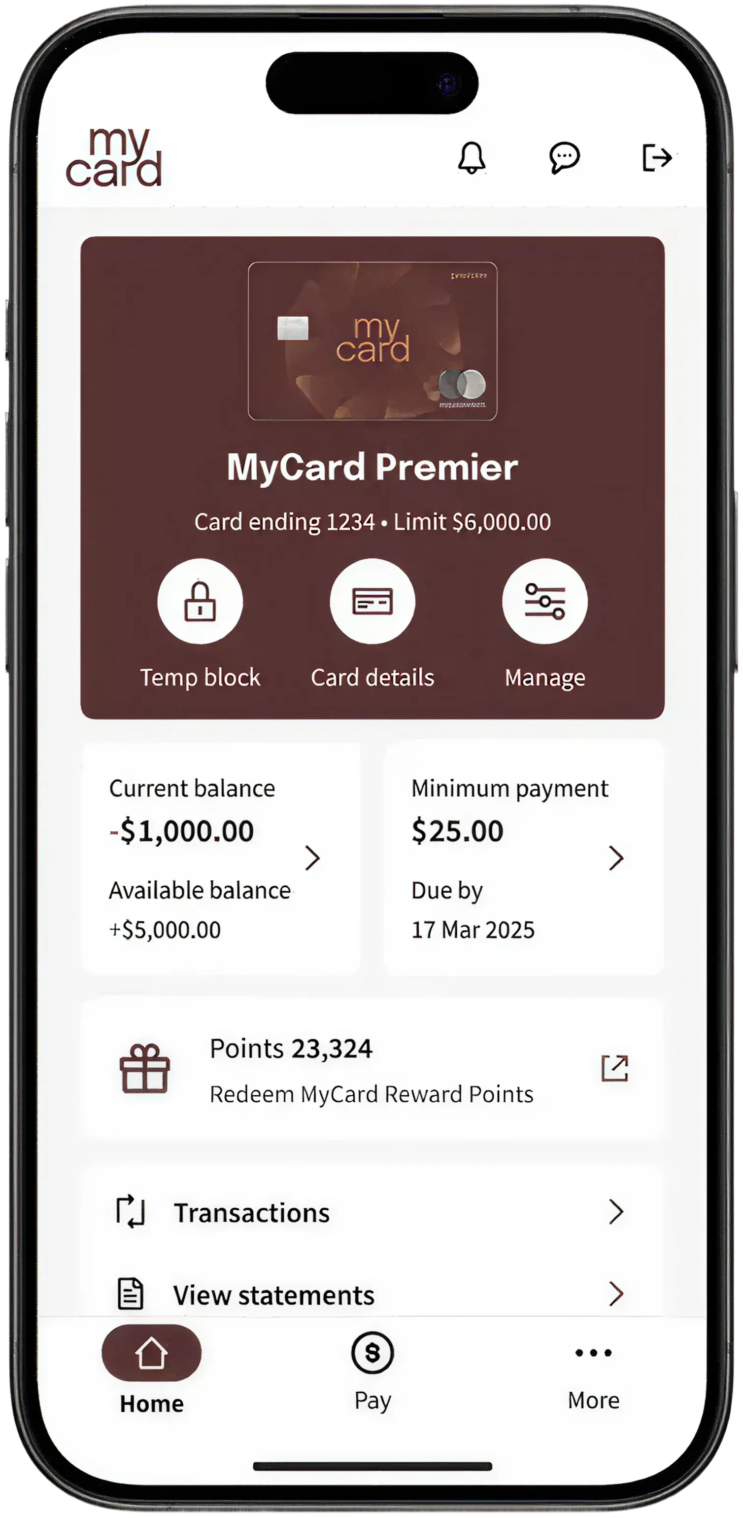 The home screen themed for MyCard.
