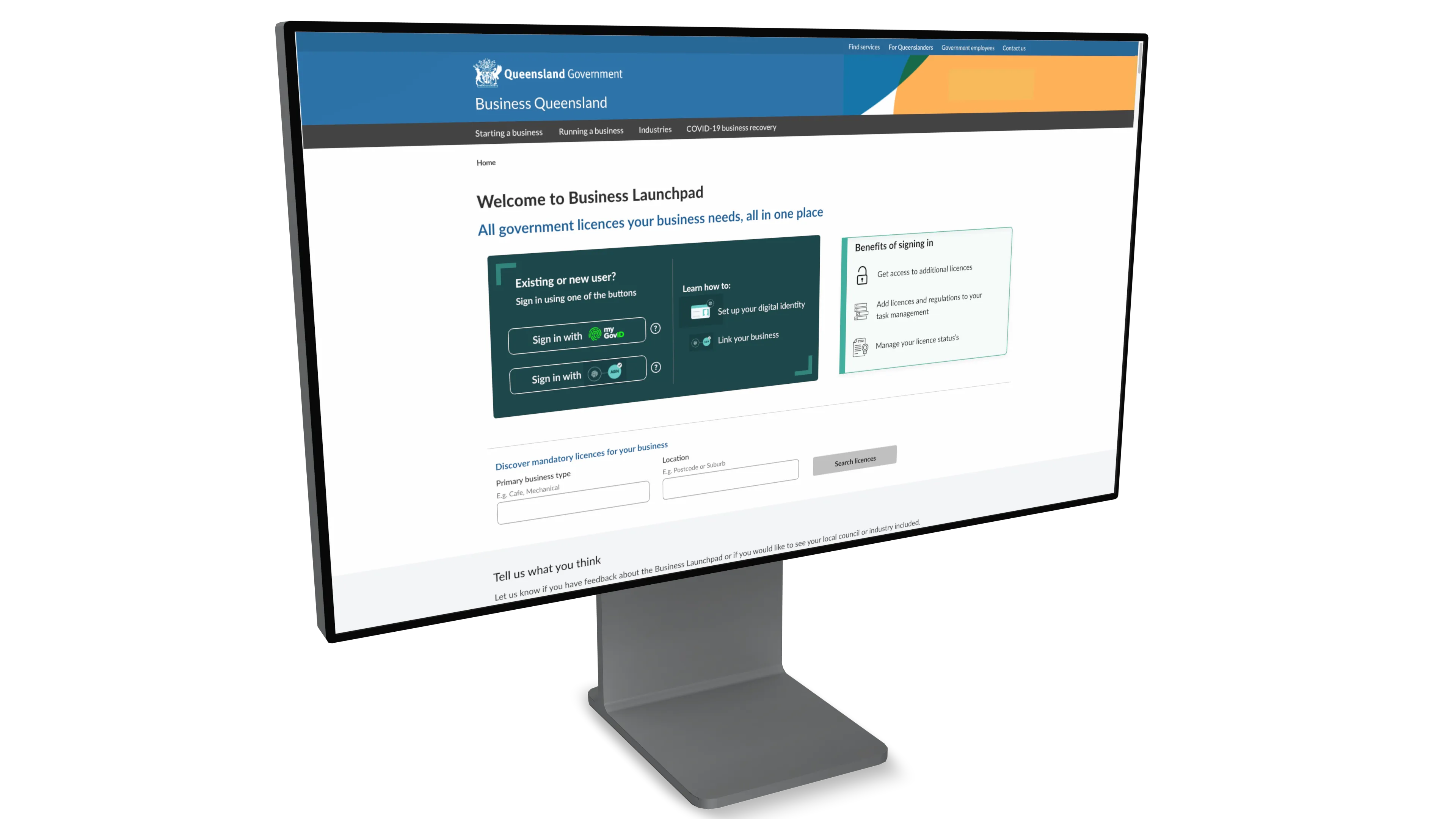 The Business Launchpad landing page, with the benefits of signing in up front.