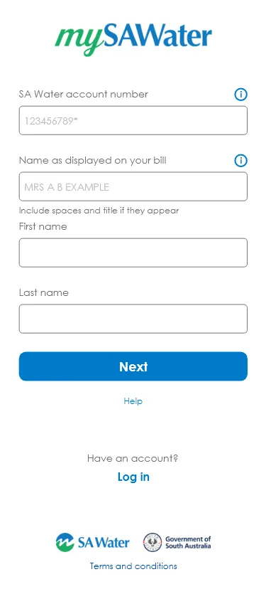 Register with your SA Water account number.