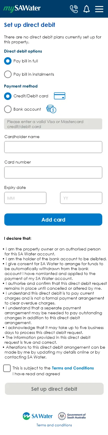 Setting up direct debit.